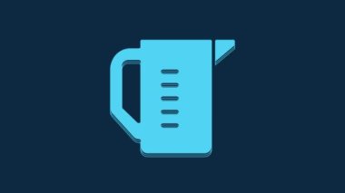 Blue Measuring cup to measure dry and liquid food icon isolated on blue background. Plastic graduated beaker with handle. 4K Video motion graphic animation.
