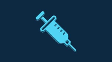 Blue Syringe icon isolated on blue background. Syringe for vaccine, vaccination, injection, flu shot. Medical equipment. 4K Video motion graphic animation.