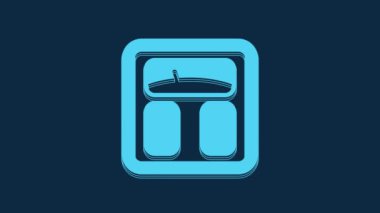 Blue Bathroom scales icon isolated on blue background. Weight measure Equipment. Weight Scale fitness sport concept. 4K Video motion graphic animation.