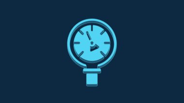 Blue Pressure water meter icon isolated on blue background. 4K Video motion graphic animation.