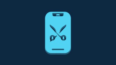 Mavi Barber çevrimiçi servisi veya platform simgesi mavi arkaplanda izole edildi. Saç ve sakal bakımı fikri. Online randevu. 4K Video hareketli grafik canlandırması.