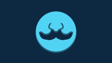 Blue Mustache icon isolated on blue background. Barbershop symbol. Facial hair style. 4K Video motion graphic animation.