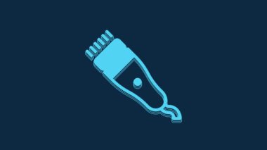 Blue Electrical hair clipper or shaver icon isolated on blue background. Barbershop symbol. 4K Video motion graphic animation.