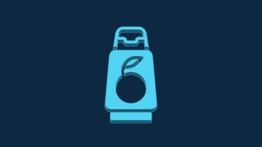 Blue Bottle of shampoo icon isolated on blue background. 4K Video motion graphic animation.
