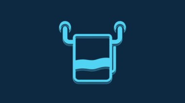 Blue Towel on a hanger icon isolated on blue background. Bathroom towel icon. 4K Video motion graphic animation.