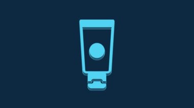 Blue Cream or lotion cosmetic tube icon isolated on blue background. Body care products for men. 4K Video motion graphic animation.
