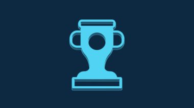 Blue Award cup icon isolated on blue background. Winner trophy symbol. Championship or competition trophy. Sports achievement sign. 4K Video motion graphic animation.