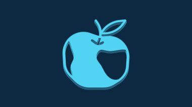 Blue Apple icon isolated on blue background. Excess weight. Healthy diet menu. Fitness diet apple. 4K Video motion graphic animation.