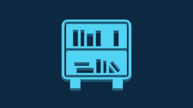 Blue Shelf with books icon isolated on blue background. Shelves sign. 4K Video motion graphic animation.