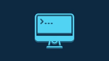 Blue Computer monitor screen icon isolated on blue background. Electronic device. Front view. 4K Video motion graphic animation.