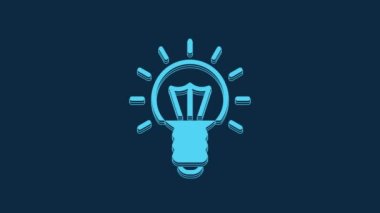 Blue Light bulb with concept of idea icon isolated on blue background. Energy and idea symbol. Inspiration concept. 4K Video motion graphic animation.