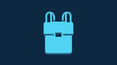 Blue School backpack icon isolated on blue background. 4K Video motion graphic animation.