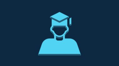 Blue Graduate and graduation cap icon isolated on blue background. 4K Video motion graphic animation.