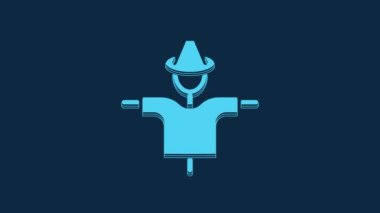 Blue Scarecrow icon isolated on blue background. 4K Video motion graphic animation.