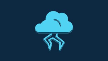 Blue Storm icon isolated on blue background. Cloud and lightning sign. Weather icon of storm. 4K Video motion graphic animation.