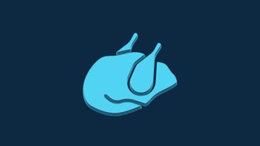 Blue Roasted turkey or chicken icon isolated on blue background. 4K Video motion graphic animation.