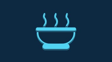 Blue Bowl of hot soup icon isolated on blue background. 4K Video motion graphic animation.