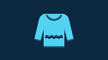 Blue Sweater icon isolated on blue background. Pullover icon. 4K Video motion graphic animation.