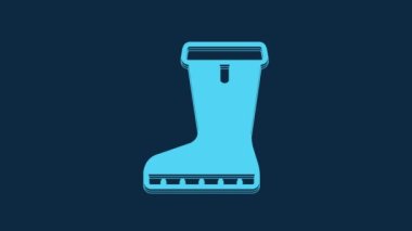 Blue Waterproof rubber boot icon isolated on blue background. Gumboots for rainy weather, fishing, gardening. 4K Video motion graphic animation.