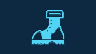 Blue Waterproof rubber boot icon isolated on blue background. Gumboots for rainy weather, fishing, gardening. 4K Video motion graphic animation.