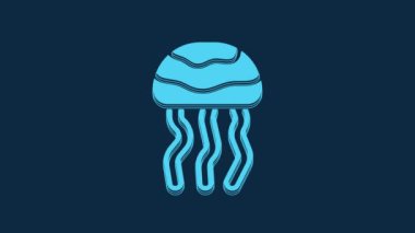 Mavi denizanası ikonu mavi arka planda izole edilmiş. 4K Video hareketli grafik canlandırması.