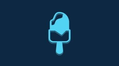 Blue Ice cream icon isolated on blue background. Sweet symbol. 4K Video motion graphic animation.