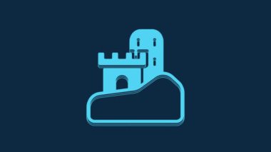 Blue Sand castle icon isolated on blue background. 4K Video motion graphic animation.