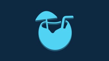 Blue Coconut juice exotic fresh cocktail and umbrella icon isolated on blue background. 4K Video motion graphic animation.