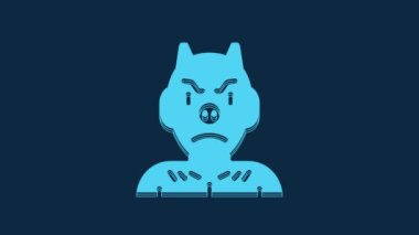 Mavi Krampus, mavi arkaplanda izole edilmiş lanet ikon. Boynuzlu şeytan. Geleneksel Noel şeytanı. Mutlu Cadılar Bayramı Partisi. 4K Video hareketli grafik canlandırması.