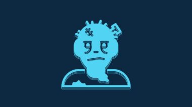 Blue Zombie mask icon isolated on blue background. Happy Halloween party. 4K Video motion graphic animation.