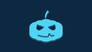 Blue Pumpkin icon isolated on blue background. Happy Halloween party. 4K Video motion graphic animation.