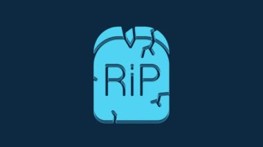 Üzerinde RIP yazılı Mavi Tombstone mavi arka planda izole edilmiş bir simge. Mezar ikonu. Mutlu Cadılar Bayramı Partisi. 4K Video hareketli grafik canlandırması.