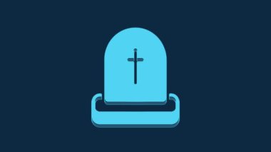 Üzerinde RIP yazılı Mavi Tombstone mavi arka planda izole edilmiş bir simge. Mezar ikonu. Mutlu Cadılar Bayramı Partisi. 4K Video hareketli grafik canlandırması.