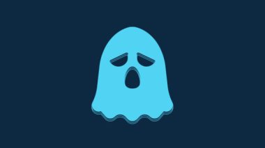 Blue Ghost icon isolated on blue background. Happy Halloween party. 4K Video motion graphic animation.