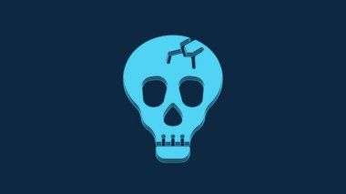 Blue Skull icon isolated on blue background. Happy Halloween party. 4K Video motion graphic animation.