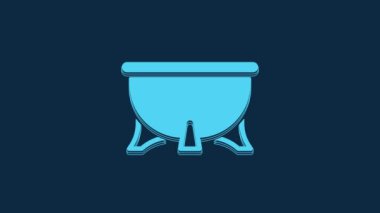 Blue Halloween witch cauldron icon isolated on blue background. Happy Halloween party. 4K Video motion graphic animation.