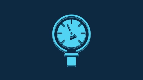 Blue Pressure Water Meter Icon Isolated Blue Background Video Motion — Stockvideo