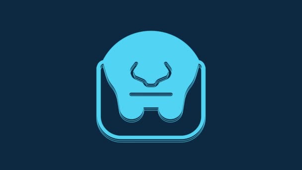 青の背景に隔離された青の口ひげとひげのアイコン バーバーショップのシンボル 顔のヘアスタイル 4Kビデオモーショングラフィックアニメーション — ストック動画