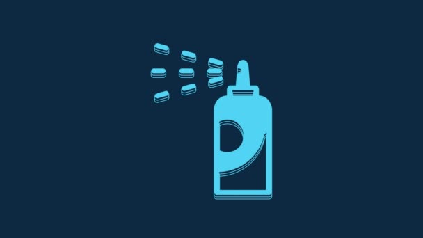 蓝色喷雾器可用于发胶 除臭剂 止汗剂图标的蓝色背景隔离 4K视频运动图形动画 — 图库视频影像