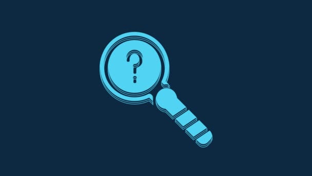 Blue Unknown Search Icon Isolated Blue Background Magnifying Glass Question — Vídeos de Stock