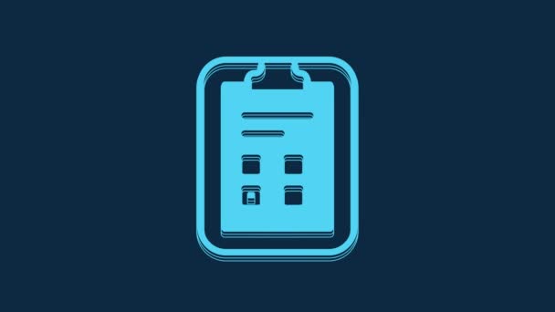 Blue Exam Sheet Check Mark Icon Isolated Blue Background Test — стоковое видео
