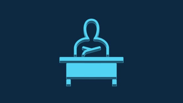 Blue Schoolboy Sitzt Schreibtischsymbol Isoliert Auf Blauem Hintergrund Video Motion — Stockvideo