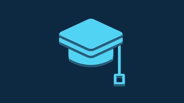 Blue Graduation Cap Icon Isolated Blue Background Graduation Hat Tassel — Stock Video