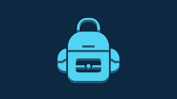 Blue School Backpack Icon Isolated Blue Background Video Motion Graphic — Vídeo de stock