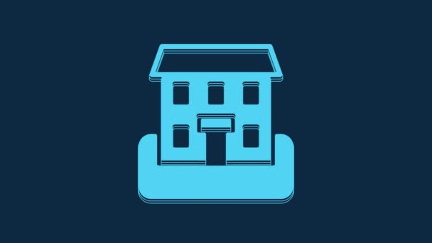 Blue School Building Icon Isolated Blue Background Video Motion Graphic — Αρχείο Βίντεο
