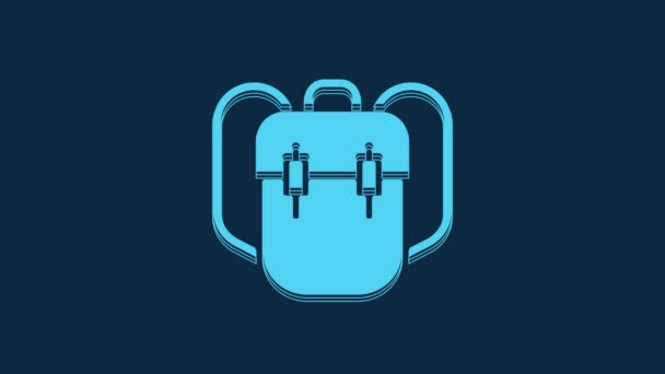 Blue School Backpack Icon Isolated Blue Background Video Motion Graphic — Stockvideo