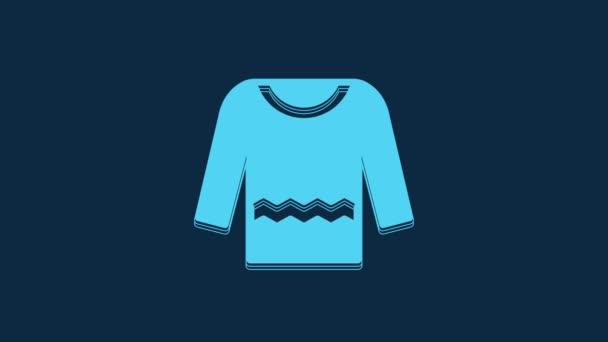 Blue Sweater Icon Isolated Blue Background Pullover Icon Video Motion — Vídeos de Stock