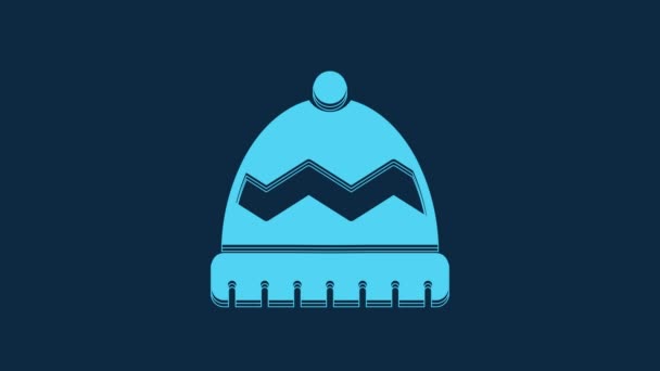 Blue Winter Hat Icon Isolated Blue Background Video Motion Graphic — Stock videók