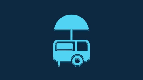 Blue Fast Street Food Cart Con Icona Tenda Isolato Sfondo — Video Stock