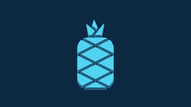 ブルーパイナップル青い背景に隔離されたトロピカルフルーツアイコン 4Kビデオモーショングラフィックアニメーション — ストック動画